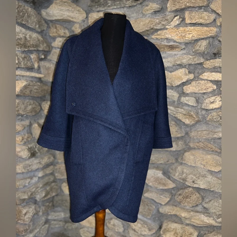 LTD Dark Blue Women's wool cocoon Coat - Picture 3 of 7